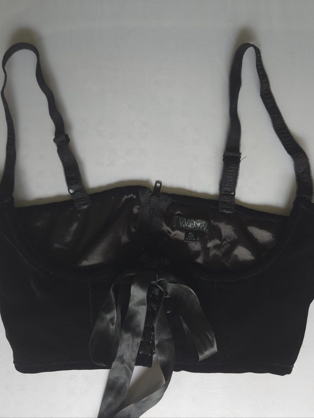 Widow Dolls Kill Black Velvet Lace Up Bustier Crop Top Cami Corset XL